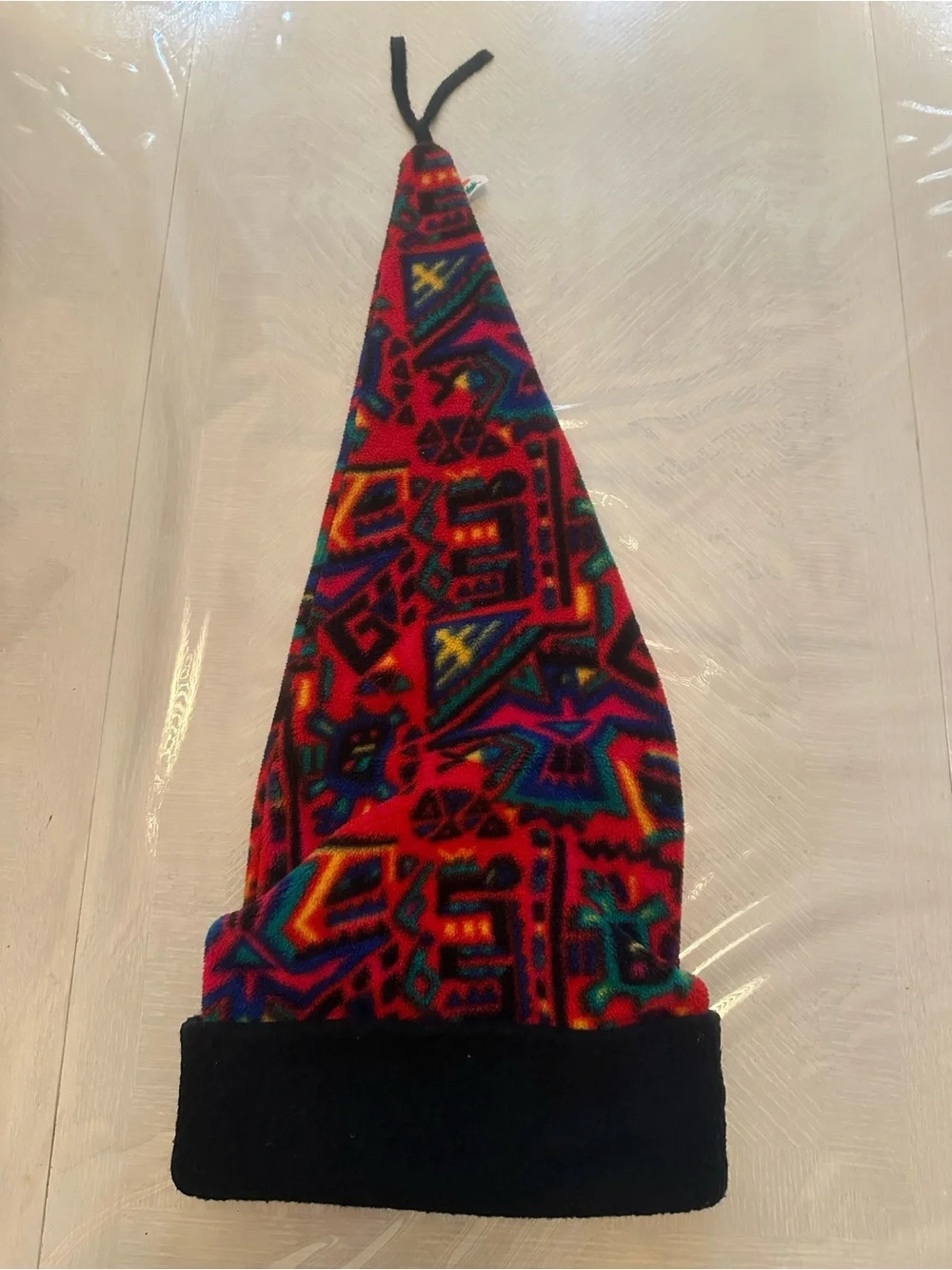 Turtle Fur Vintage Kids Long Tail Fleece Ski Hat Red Geometric Pointy Stocking